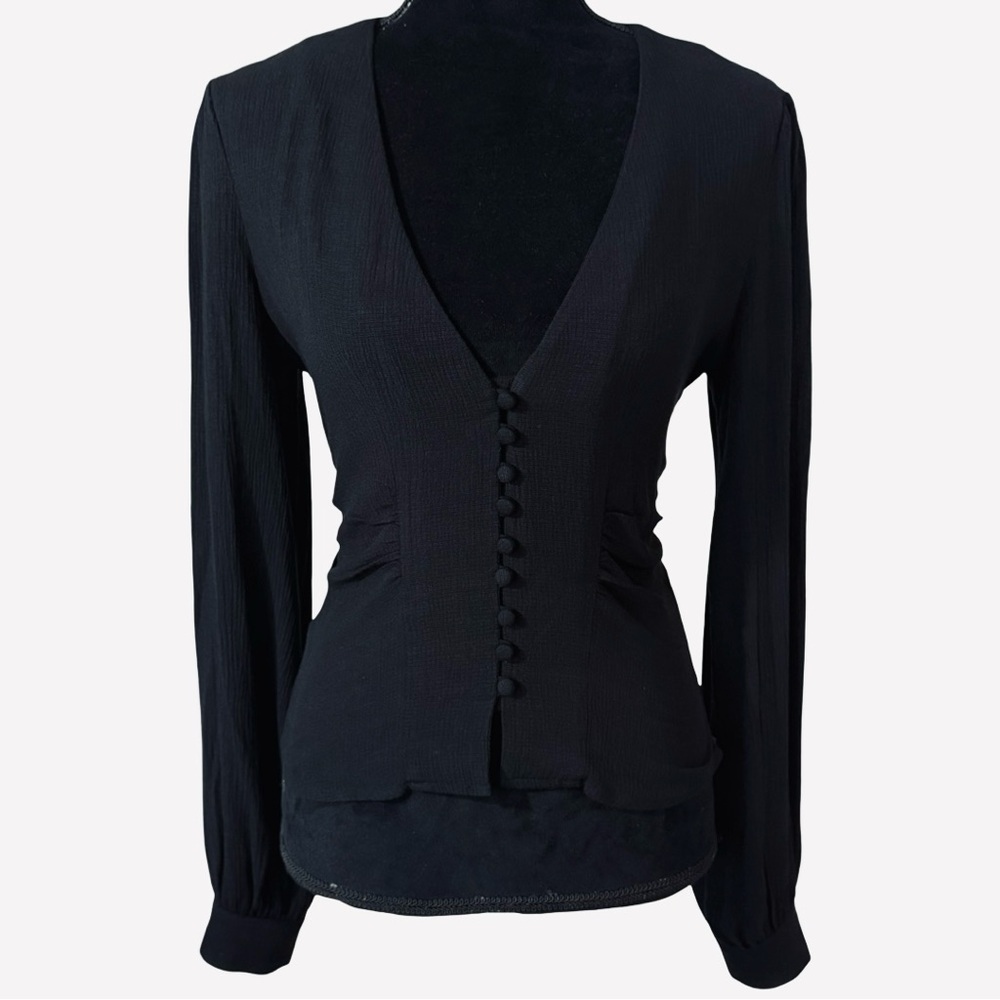 FREE PEOPLE | Maise Black Long Sleeves Blouson Top XS